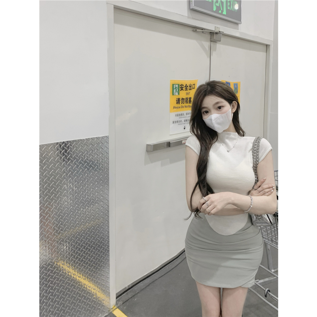 Áo thun ZHUXIA dệt kim mềm mại tay ngắn màu trơn thời trang mùa hè cho nữ