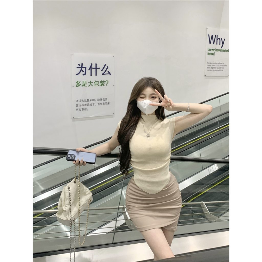 Áo thun ZHUXIA dệt kim mềm mại tay ngắn màu trơn thời trang mùa hè cho nữ