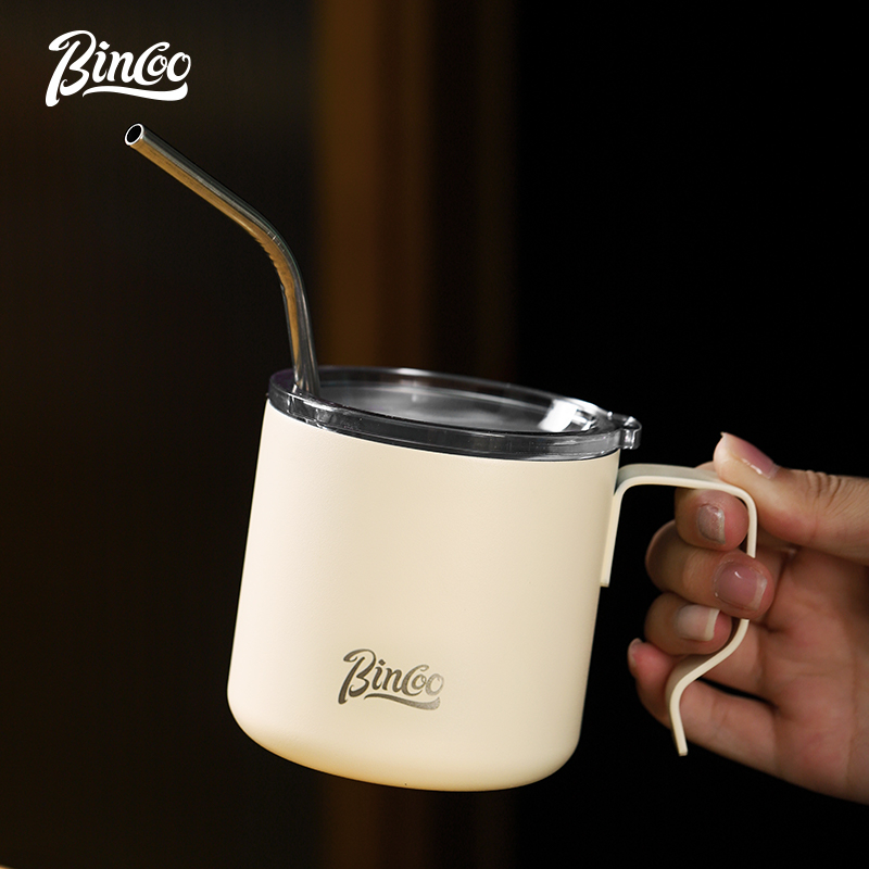 Tách cà phê cách nhiệt bincoo cốc bằng thép không gỉ 304 có ống hút cho gia đình và văn phòng 350ml