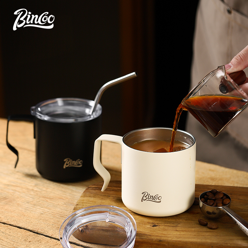 Tách cà phê cách nhiệt bincoo cốc bằng thép không gỉ 304 có ống hút cho gia đình và văn phòng 350ml
