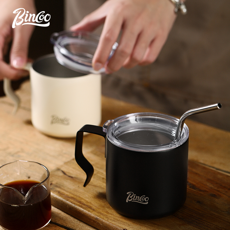 Tách cà phê cách nhiệt bincoo cốc bằng thép không gỉ 304 có ống hút cho gia đình và văn phòng 350ml