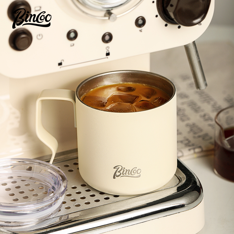 Tách cà phê cách nhiệt bincoo cốc bằng thép không gỉ 304 có ống hút cho gia đình và văn phòng 350ml