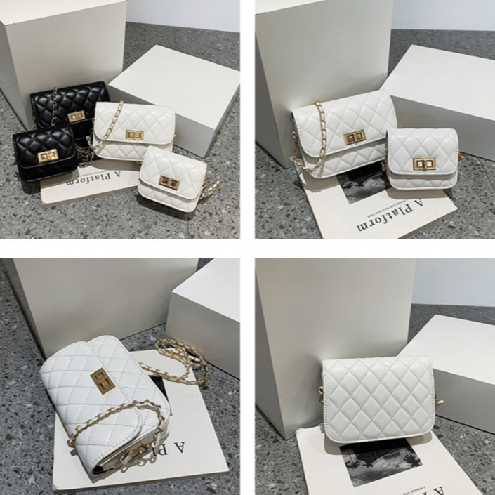 Túi đeo chéo nữ dây chuyền lưới kim cương màu trơn túi vuông nhỏ