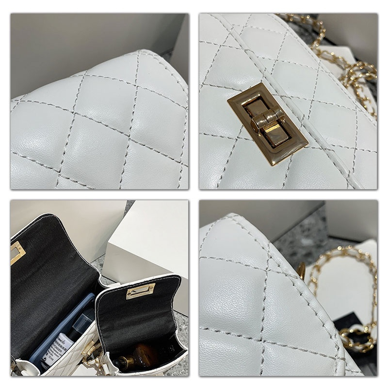 Túi đeo chéo nữ dây chuyền lưới kim cương màu trơn túi vuông nhỏ