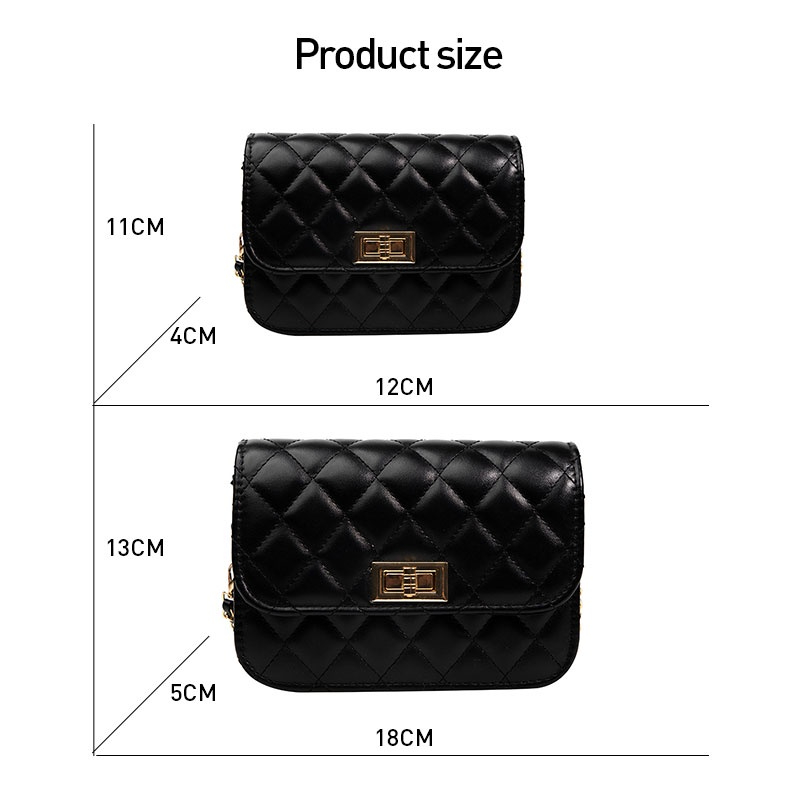 Túi đeo chéo nữ dây chuyền lưới kim cương màu trơn túi vuông nhỏ