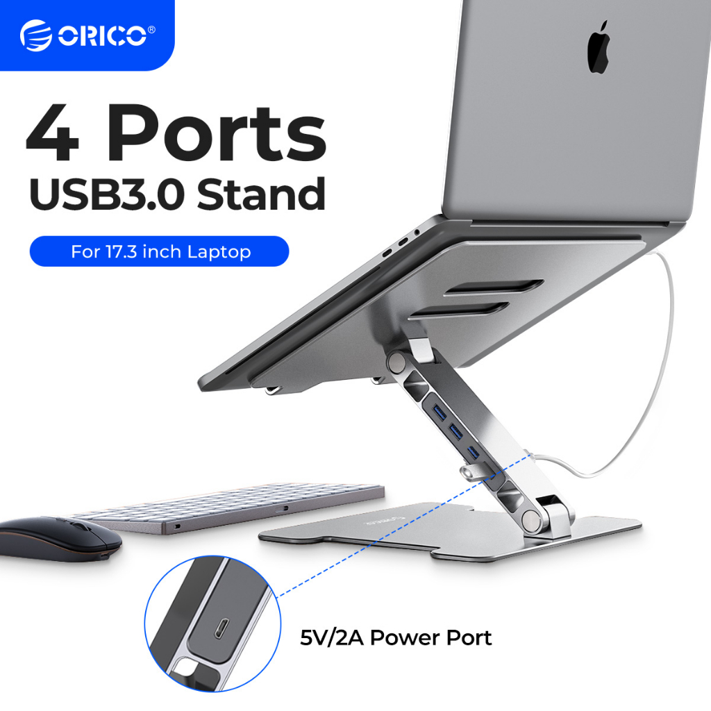 Giá đỡ laptop ORICO bằng nhôm có thể điều chỉnh tản nhiệt kết nối với USB 3.0 HUB và Cổng SD cho MacBook(LST-T1)