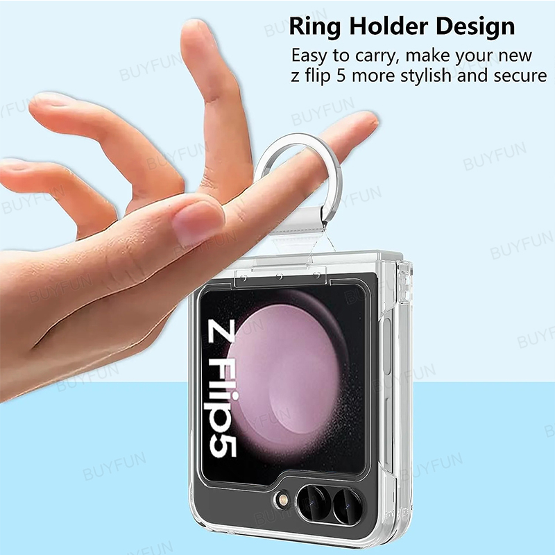 Vỏ trong suốt có vòng cho samsung galaxy z flip 4 flip4 flip5 flip3 5 3 zflip5 5g