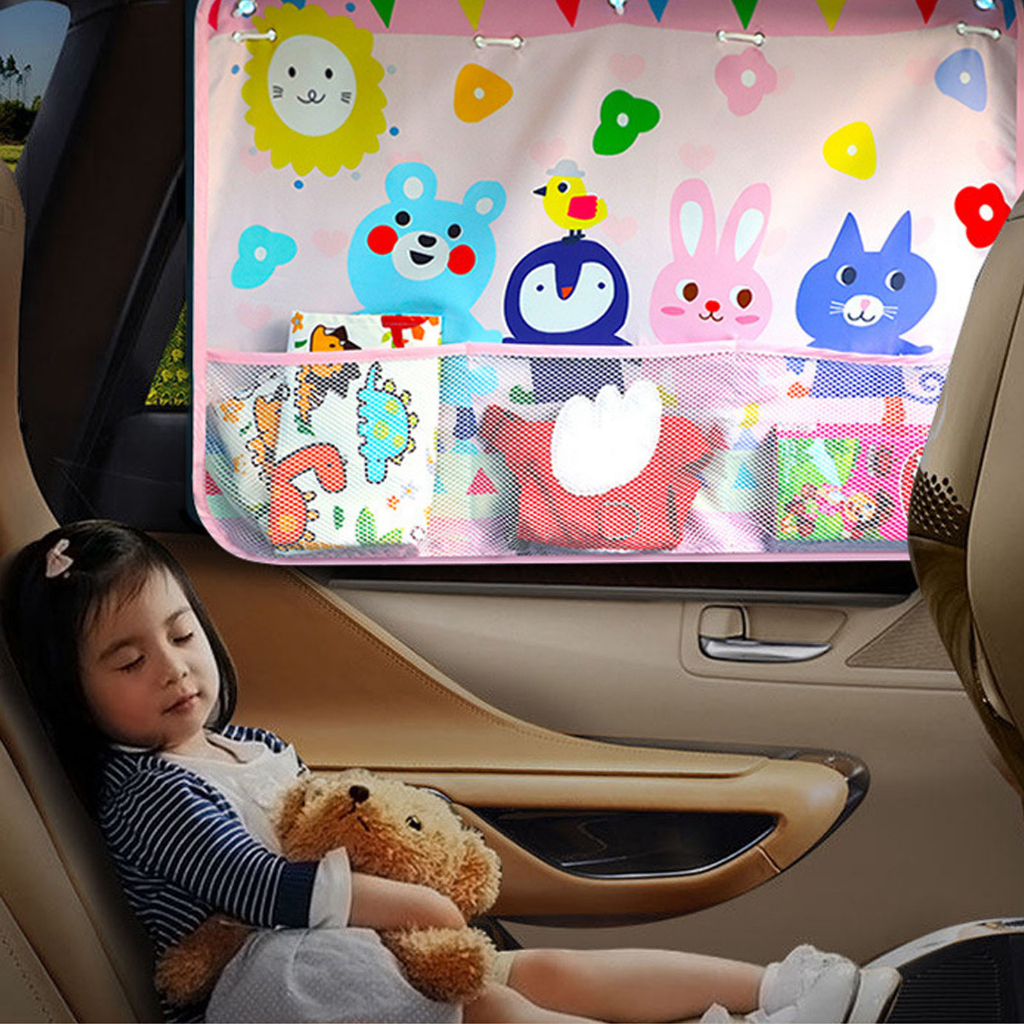 Rèm Vải Che Nắng Ô Tô - Màn Chống Nắng Và Màn Bảo Quản Đa Năng Với Túi Lưới Hoạt Hình Hút cho Xe Ô Tô - CoolCar