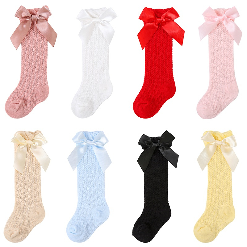 Vớ dài cotton dễ thương cho bé gái baby non-skid socks princess ribbon bow-tie decoration socks
