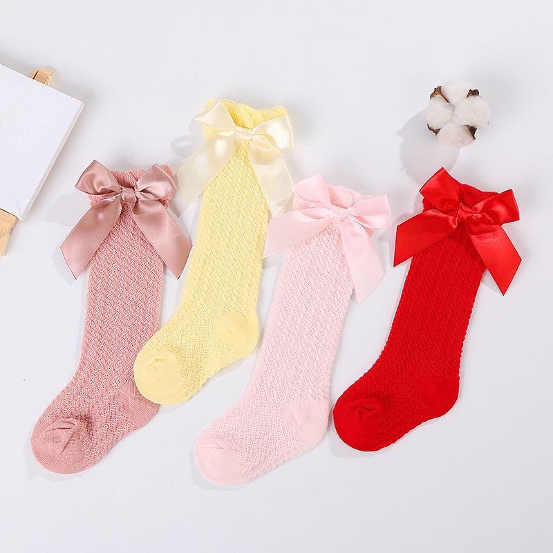 Vớ dài cotton dễ thương cho bé gái baby non-skid socks princess ribbon bow-tie decoration socks