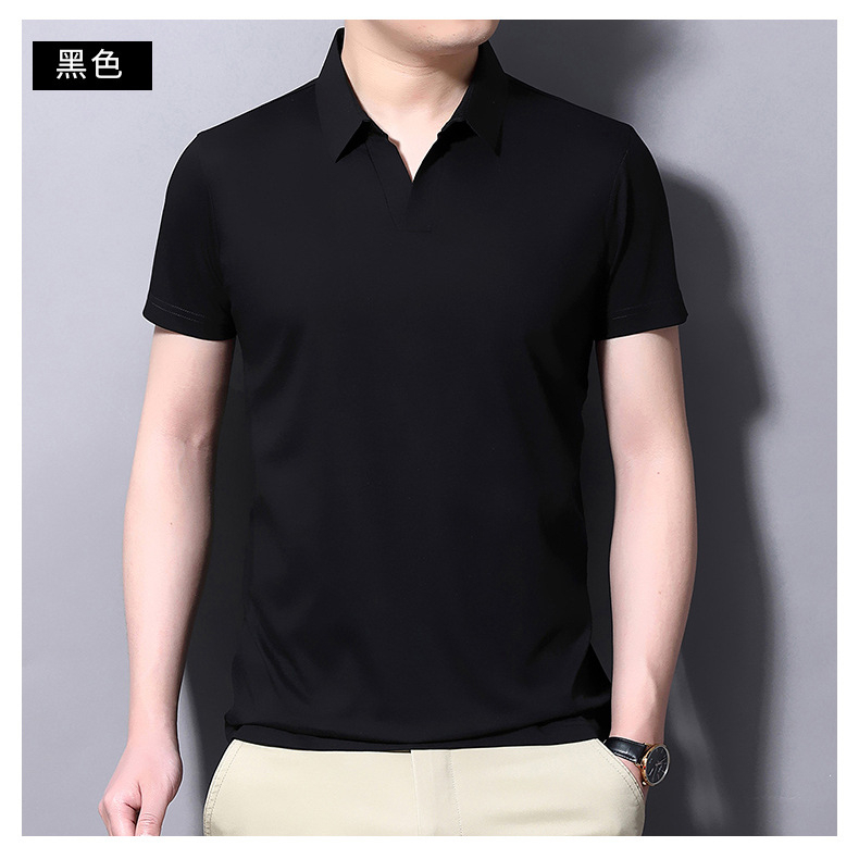 Áo polo HANLU chất lụa băng rộng rãi thoáng khí màu sắc đơn giản công sở cho nam