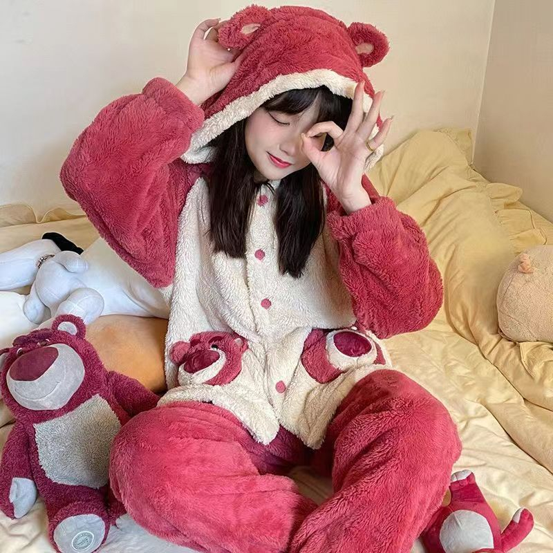 ❤️Hàng sẵn sàng❤️ Phong cách hàn quốc bộ đồ ngủ mùa thu và mùa đông phù hợp với nữ sinh ins coral fleece dễ thương cinnamoroll