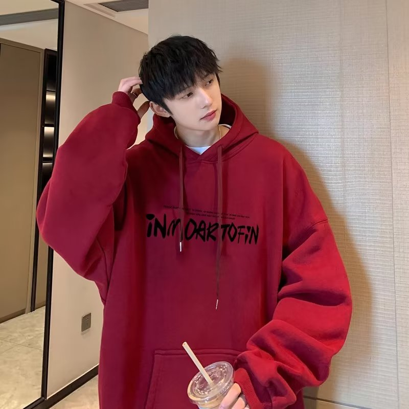 Áo nỉ có mũ trùm đầu màu đỏ High Street Nam M-3XL Bảy màu Mỹ Retro oversize Áo nỉ nam Bờ Tây hiphop Áo khoác ngoài nam ins Áo nỉ có mũ trùm đầu lông cừu hợp thời trang Nam phiên bản Hàn Quốc Áo chui đầu rộng Áo nỉ nam
