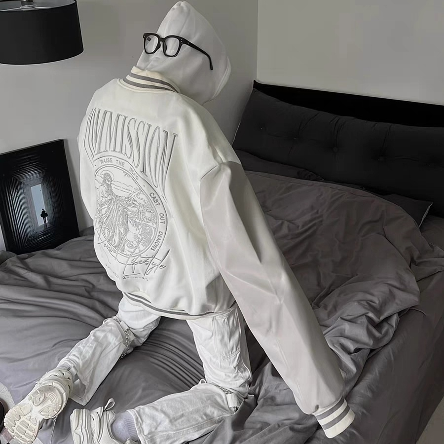 ESEA áo khoác nam dài tay thời trang thêu hoa văn đơn giản đồng phục bóng chày cho cả nam và nữ