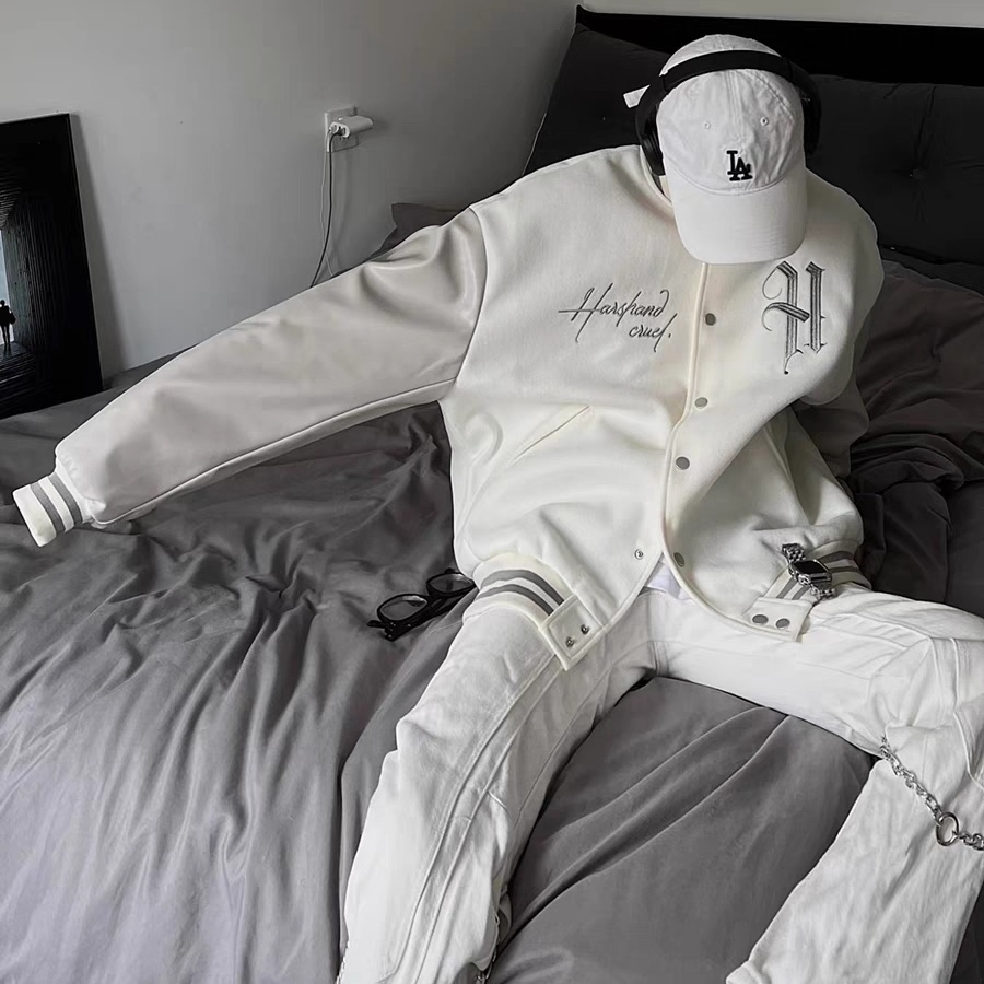 ESEA áo khoác nam dài tay thời trang thêu hoa văn đơn giản đồng phục bóng chày cho cả nam và nữ