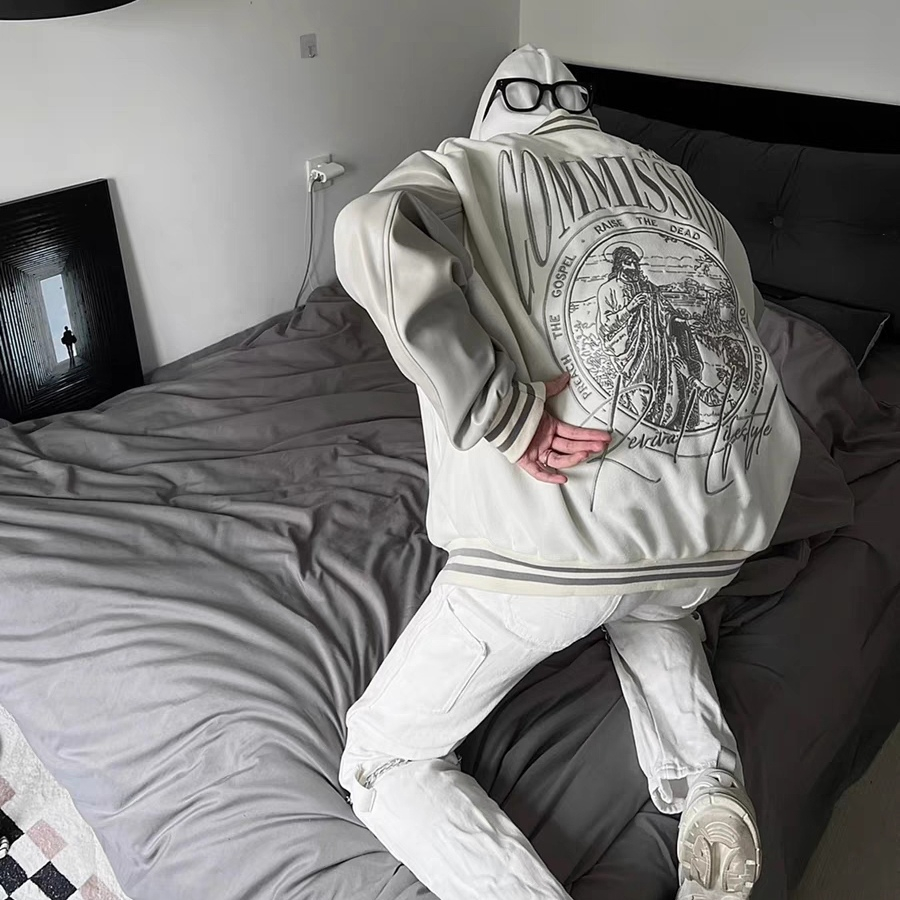 ESEA áo khoác nam dài tay thời trang thêu hoa văn đơn giản đồng phục bóng chày cho cả nam và nữ