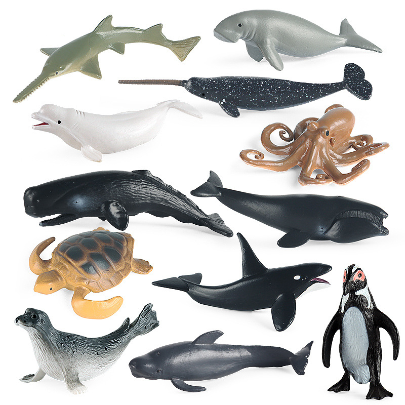 Gamma Baby-Mini Sea Creature Toys Figures 12PCS Ocean Fish Animal Figurines for Toddlers Kids Decoration Plastic Preschool Marine Pack and Bath Set Orca Great White Shark Turtle