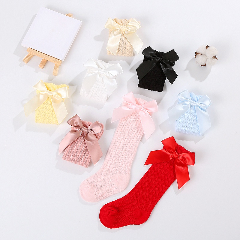 Vớ dài cotton dễ thương cho bé gái baby non-skid socks princess ribbon bow-tie decoration socks