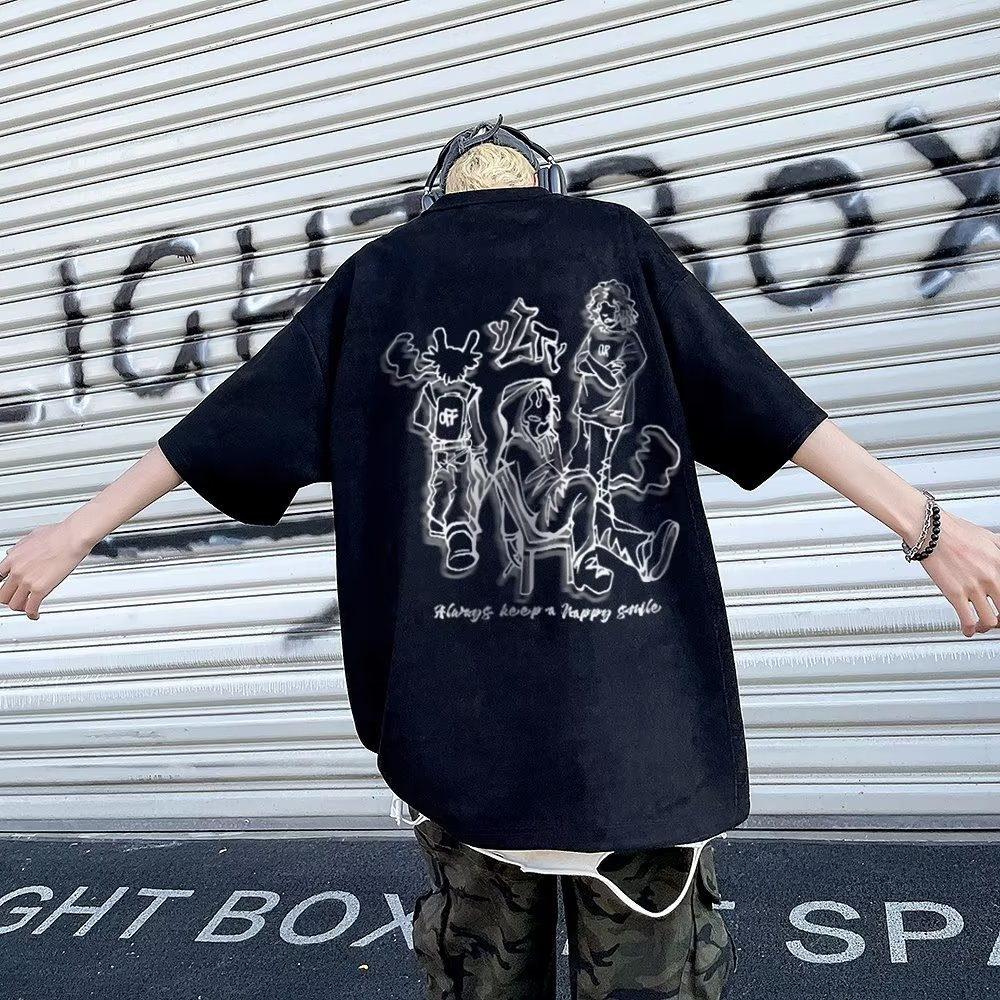 Áo Thun cotton Cổ Tròn In Họa Tiết graffiti Phong Cách hip hop Thời Trang Mùa Hè Cho Nam Và Nữ