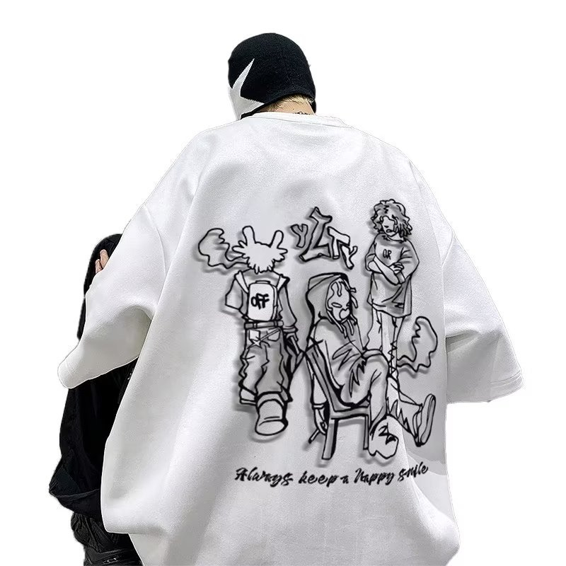 Áo Thun cotton Cổ Tròn In Họa Tiết graffiti Phong Cách hip hop Thời Trang Mùa Hè Cho Nam Và Nữ