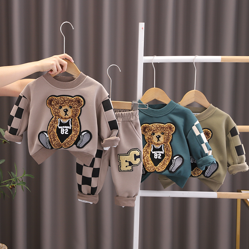 Bộ Áo Sweater Tay Dài Cổ Tròn Thêu Hình Gấu + Quần Dài Phong Cách Hàn Quốc Thời Trang Mùa Thu Mới Dành Cho Bé Trai Gái 80-120cm