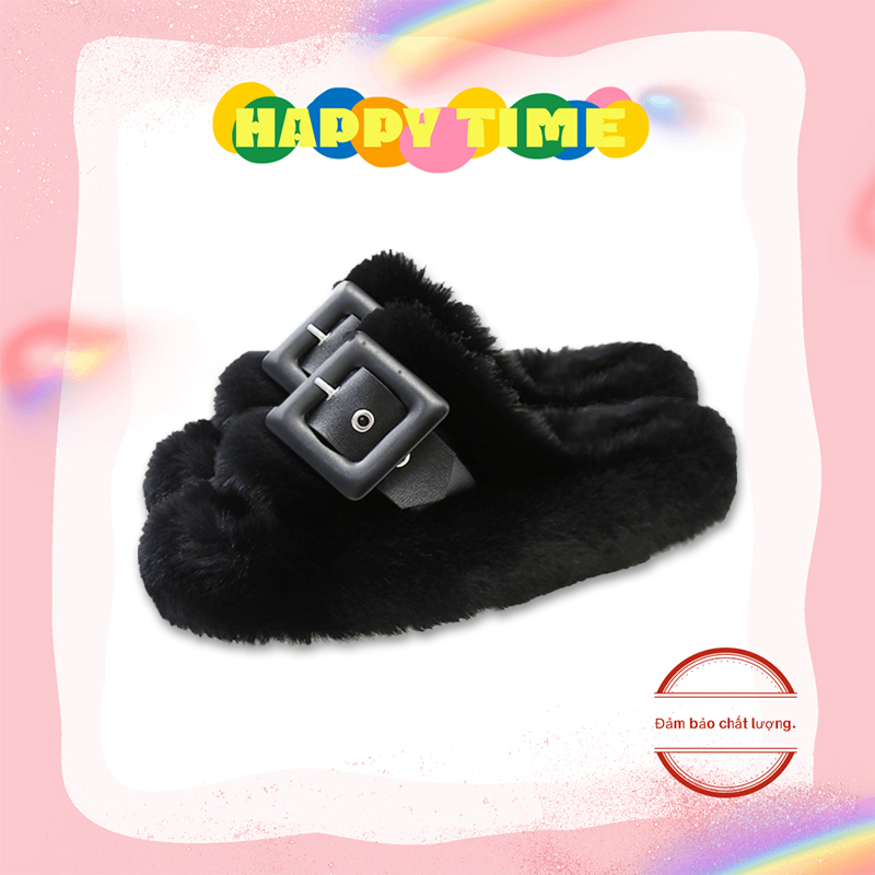 Dép Bông Đi Trong Nhà Dép Cao Su Đi Trong Nhà Đế Bằng Phối Lông Nhân Tạo 3-5cm