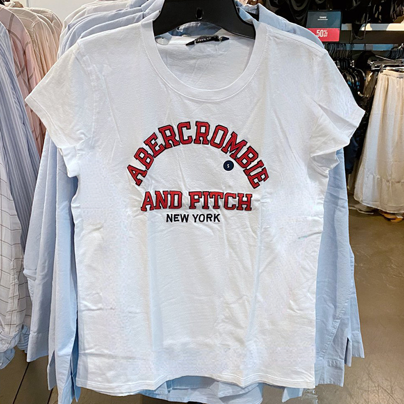 Af abercrombie fitch mỹ nam và nữ bông tinh khiết in chữ mẫu cổ tròn tay ngắn t-shirt