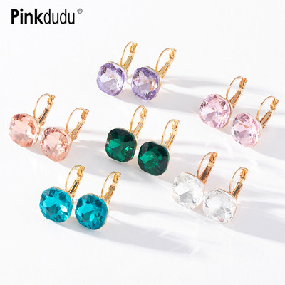 Khuyên tai PINKDUDU PD1499 tròn đính đá nhiều màu sắc thời trang cho nữ