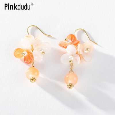 Khuyên tai PINKDUDU PD1495 hợp kim dáng dài họa tiết hoa/ quả cam phong cách cổ điển thời trang cho nữ