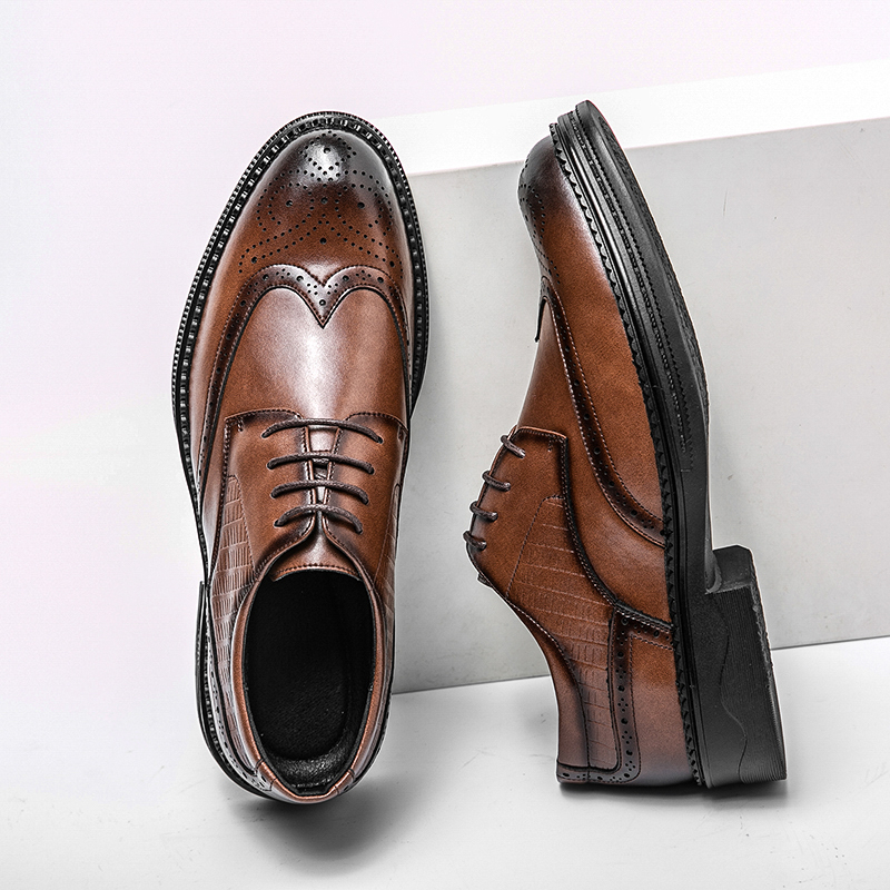 Nam da thật hàn quốc trang trọng oxfords brogues ren up shoes wingtip work business đẹp trai