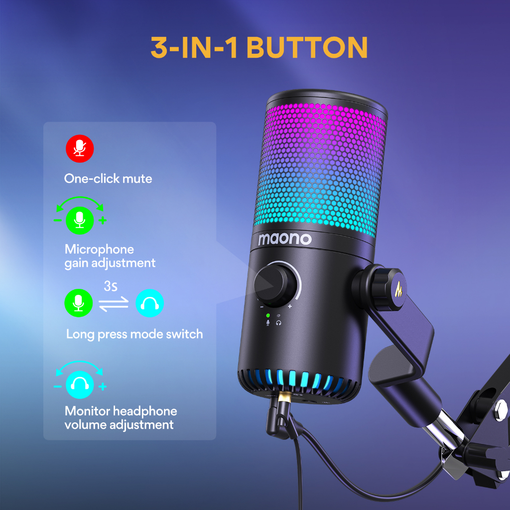 Mic thu âm MAONO DM30 RGB Cho PC Điện Thoại livestream