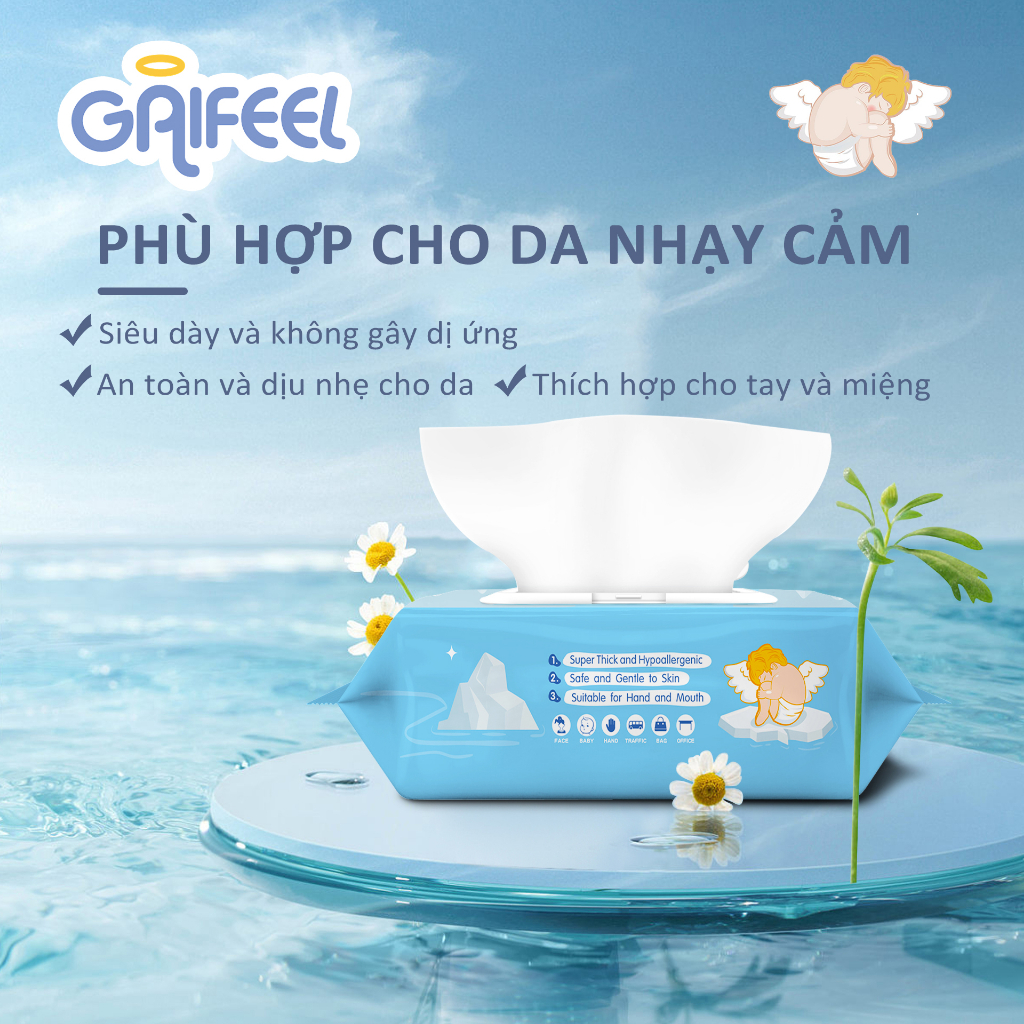 Khăn ướt GAIFEEL khăn giấy ướt Bộ 3 gói khăn ướt không mùi không cồn không parabens cao cấp dành cho em bé