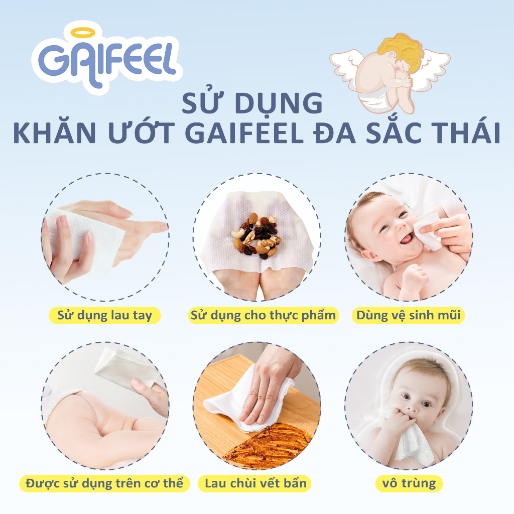 Khăn ướt GAIFEEL khăn giấy ướt Bộ 3 gói khăn ướt không mùi không cồn không parabens cao cấp dành cho em bé