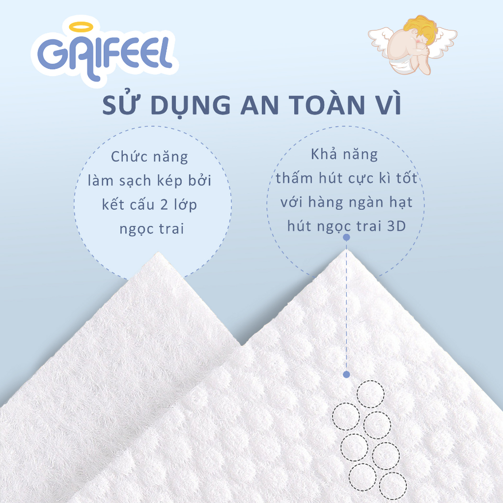 Khăn ướt GAIFEEL khăn giấy ướt Bộ 3 gói khăn ướt không mùi không cồn không parabens cao cấp dành cho em bé