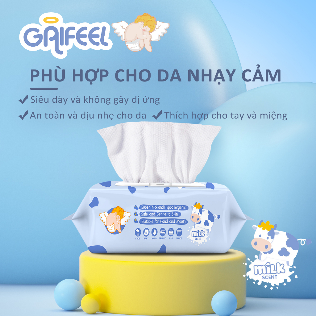 Set 80 khăn giấy ướt GAIFEEL khăn ướt chuyên dùng cho bé Khăn lau mùi sữa 3 gói