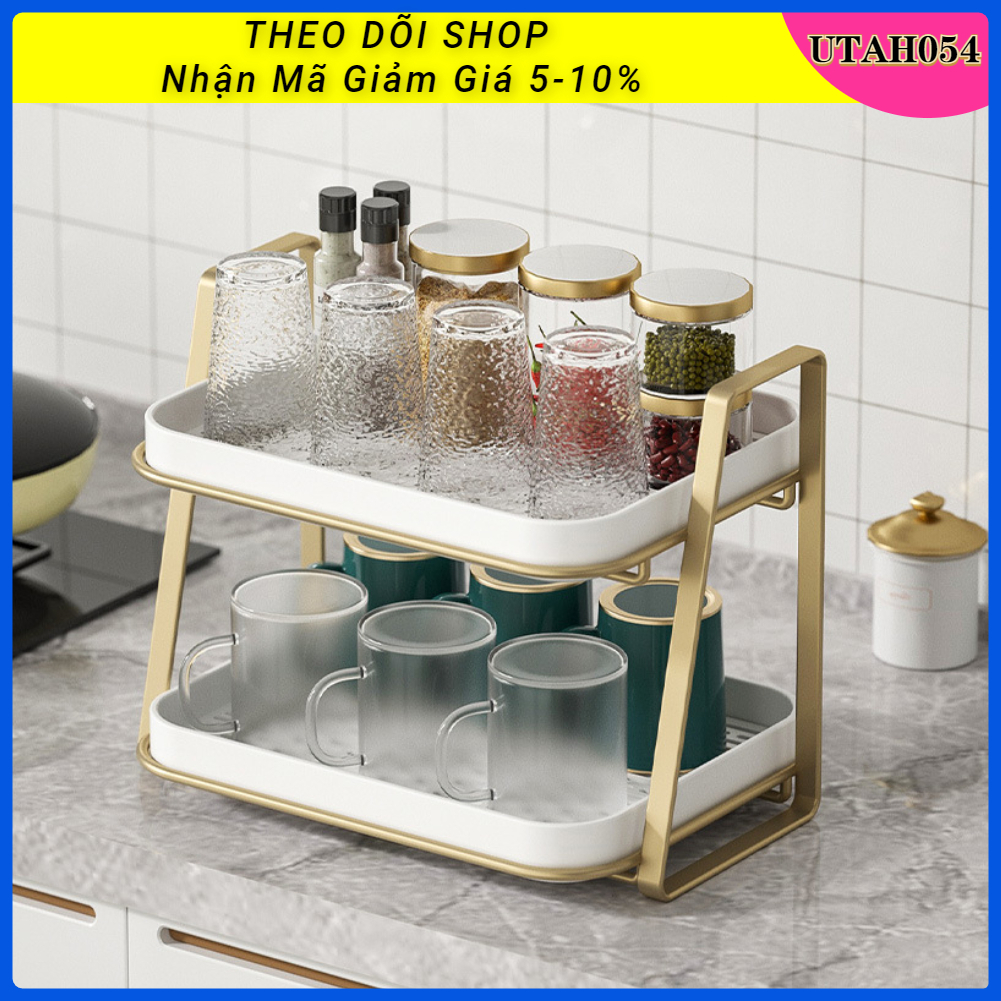 Giá kệ úp cốc chén 2 tầng - khay úp chén đa năng cao cấp có khay thoát nước phong cách bắc âu【Utah054】