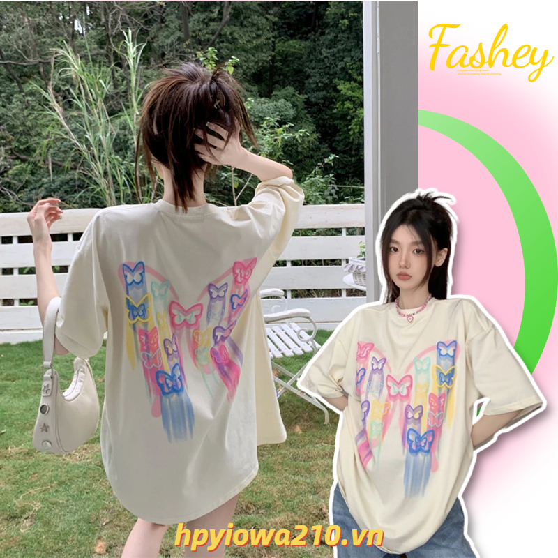 Fashey Áo Thun Nữ Tay Ngắn In Hình Bướm Cặp Đôi Mặc Plus Size Nữ