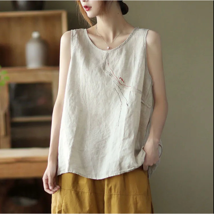 Áo cộc tay vải cotton lanh 100% dáng rộng plus size thời trang mùa hè cho nữ