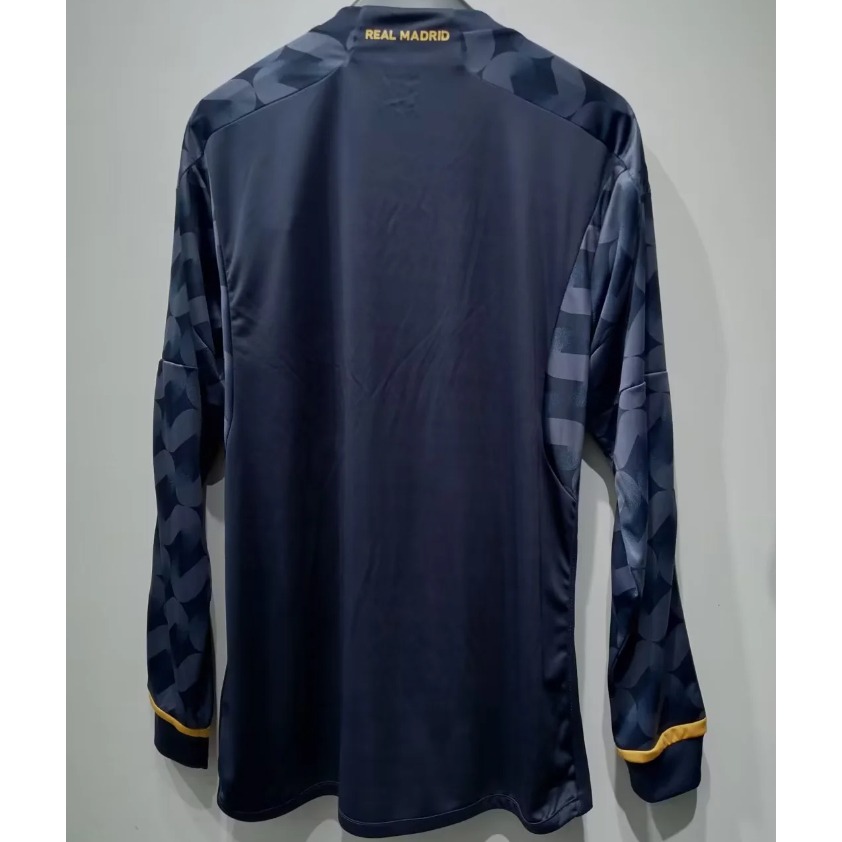 2023 real madrid sân khách áo bóng đá dài tay nam dành cho người lớn màu xanh
