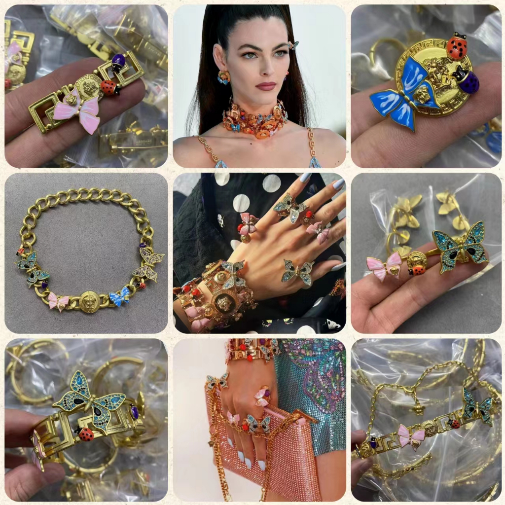 'TOP'DUA LIPA X MEDUSA Bướm và Ladyboy Elements Necklace Stud Stud Hair Clip Vàng Kết thúc Greca Hollow Thiết kế mạ đồng thau với thép In ấn Hàn Quốc 2023 Mới tái tạo 925 Silver Needle Women's Necklace