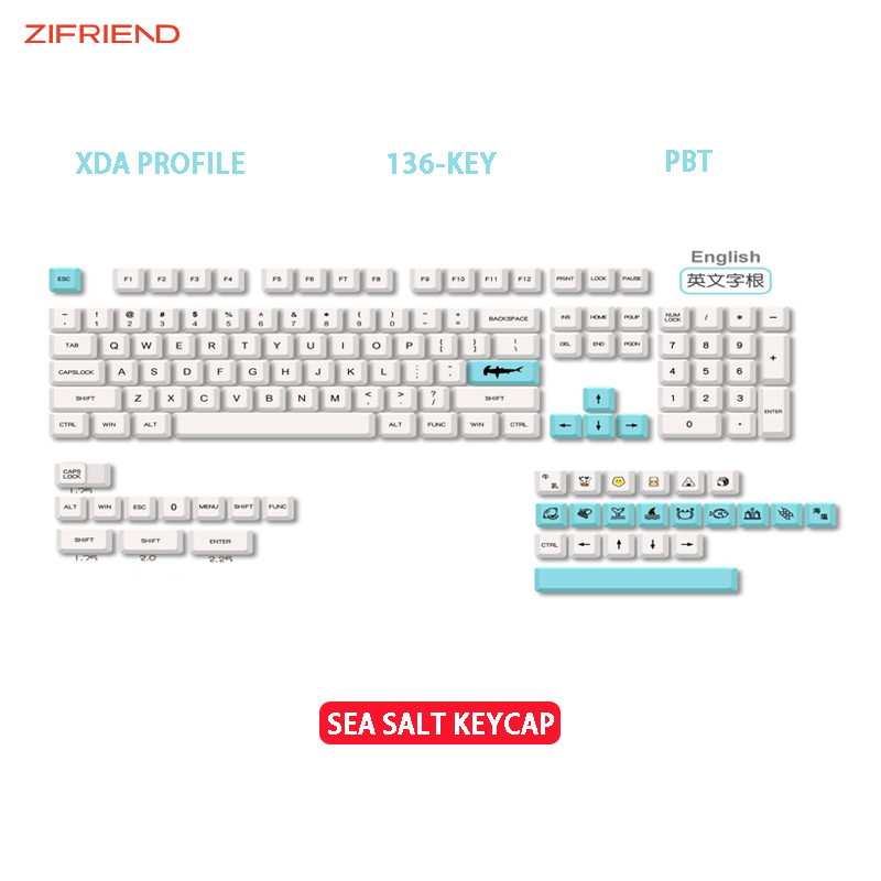 Zifriend sea salt keycap 136-key xda profile pbt bàn phím cơ tự làm keycap