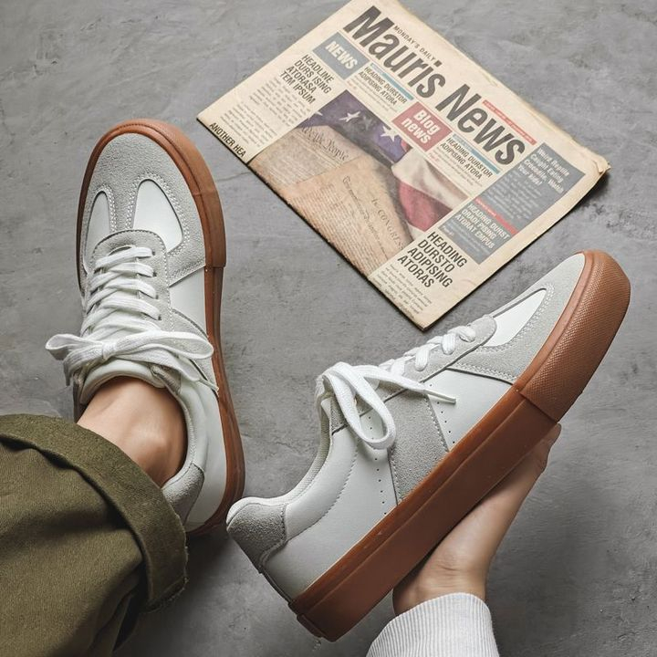 SHANMUSENLIN☘️Giày Thể Thao Da Chống Trượt Phong Cách retro Mỹ