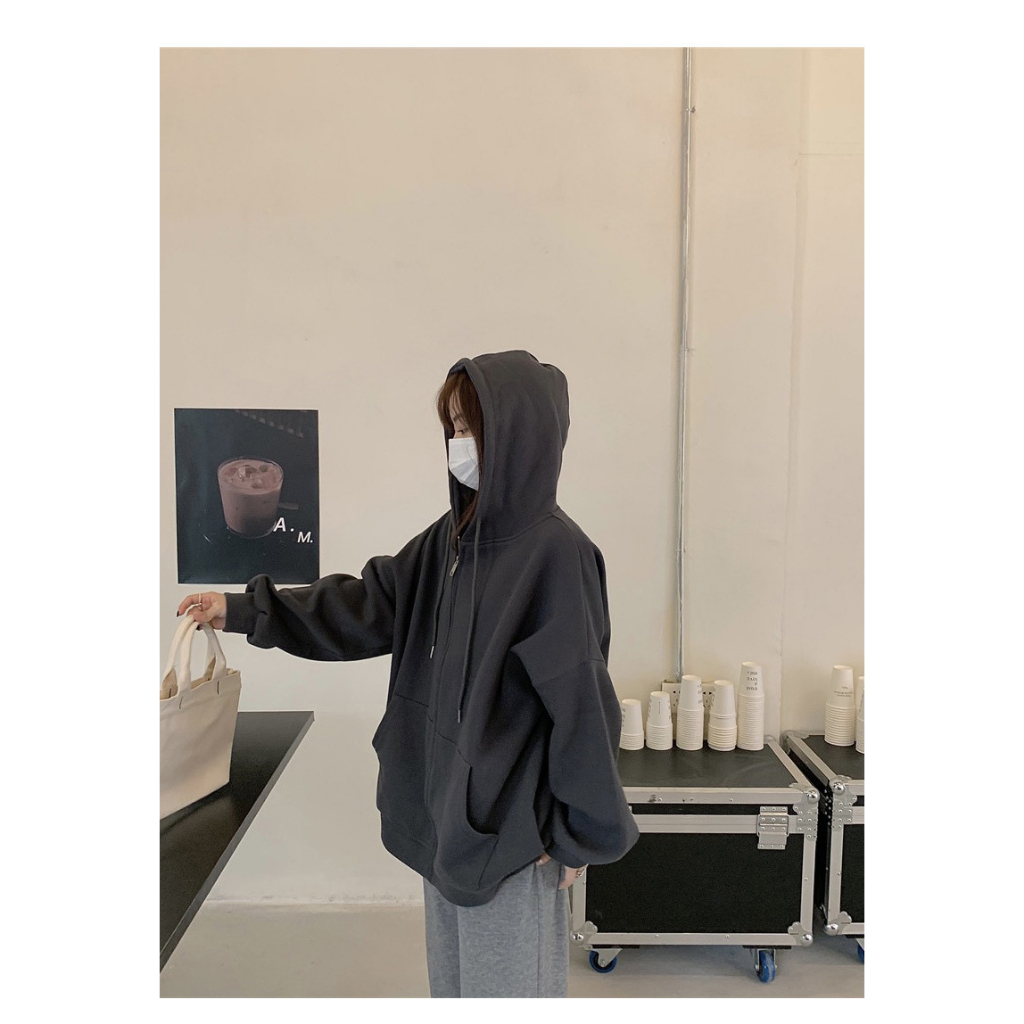 Phong cách mới Loose oversize Sweatshirt Cardigan Zipper Couple Jacket nữ phong cách mới đầu xuân thu HZFWC8113