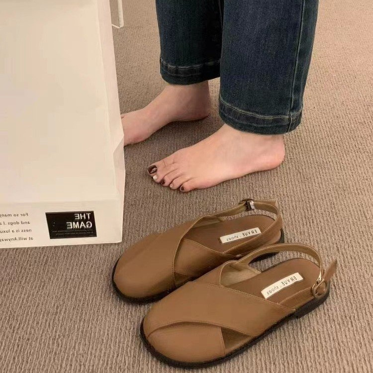 Mùa hè mới dép nữ bên ngoài mặc giày đế thấp có váy Pháp Baotou Mary Jane giày đơn