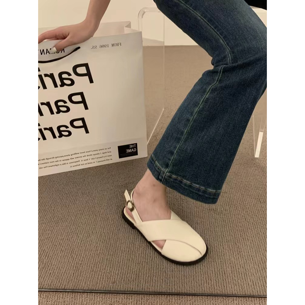 Mùa hè mới dép nữ bên ngoài mặc giày đế thấp có váy Pháp Baotou Mary Jane giày đơn