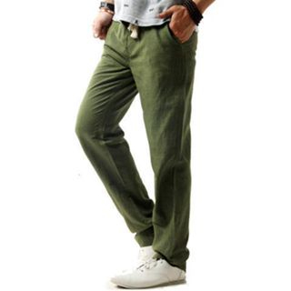 Quần nam BEFOYI SLC87 linen cotton ống suông rộng xếp nếp phối túi có dây rút thường ngày phong cách Hàn Quốc M-4XL