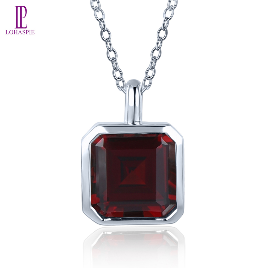 Lohaspie trang sức bạc thật 925 vòng cổ garnet tự nhiên ban đầu mặt dây chuyền đá quý màu đỏ garnet birthstone mặt dây chuyền cho phụ nữ trang sức bạc