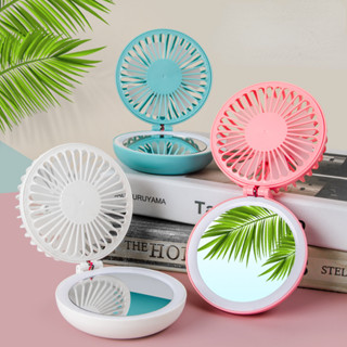 Quạt Làm Mát Mini 3 Tốc Độ Gập Lại Được Có Gương Trang Điểm Và Sạc USB