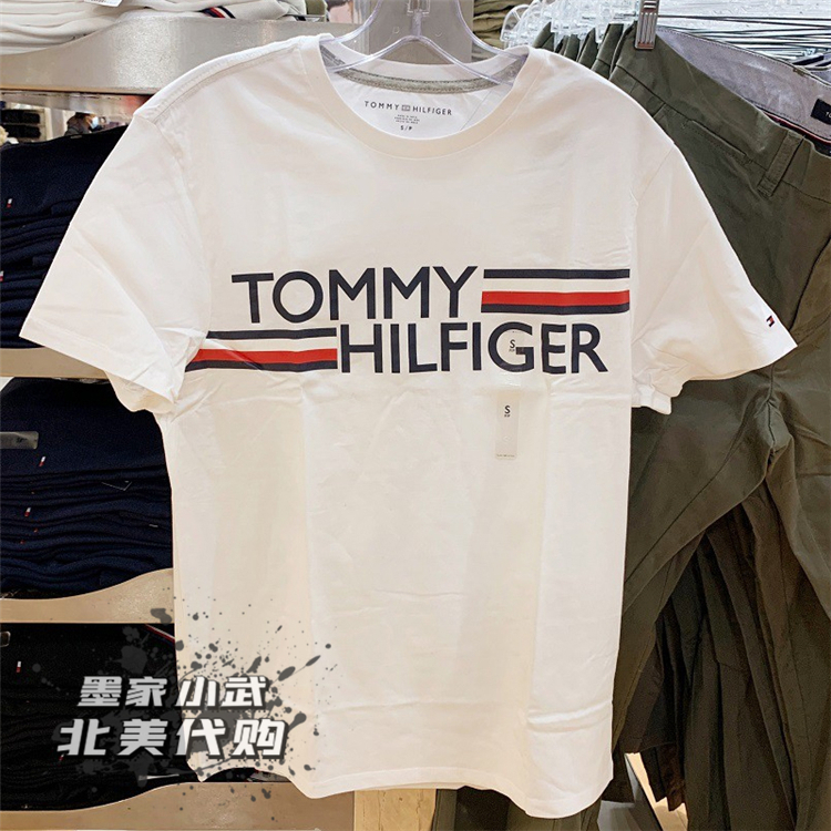 Tommy t-shirt nam lỏng vừa vặn in áo ngắn tay nam thời trang lót thoải mái và thoáng khí