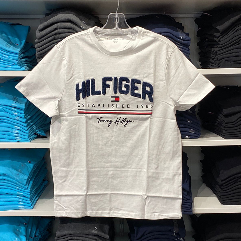 Tommy t-shirt nam lỏng vừa vặn in áo ngắn tay nam thời trang lót thoải mái và thoáng khí